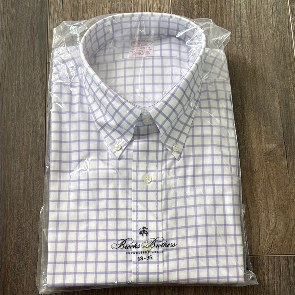 Brooks Brothers Purple Checked Dress Shirt Classic Design - Madison Fit